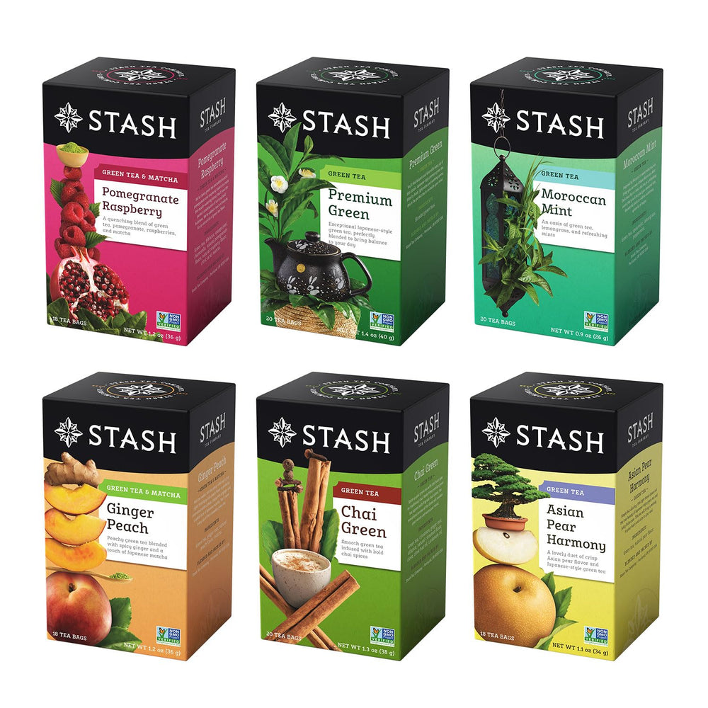 STASH Green Tea Variety Pack Pomegranate Raspberry tea bags for a fruity caffeine lift.