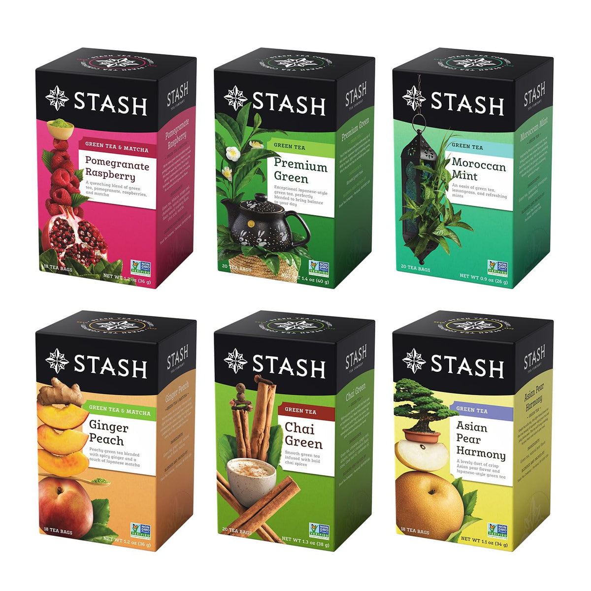 STASH Green Tea Variety Pack Pomegranate Raspberry tea bags for a fruity caffeine lift.