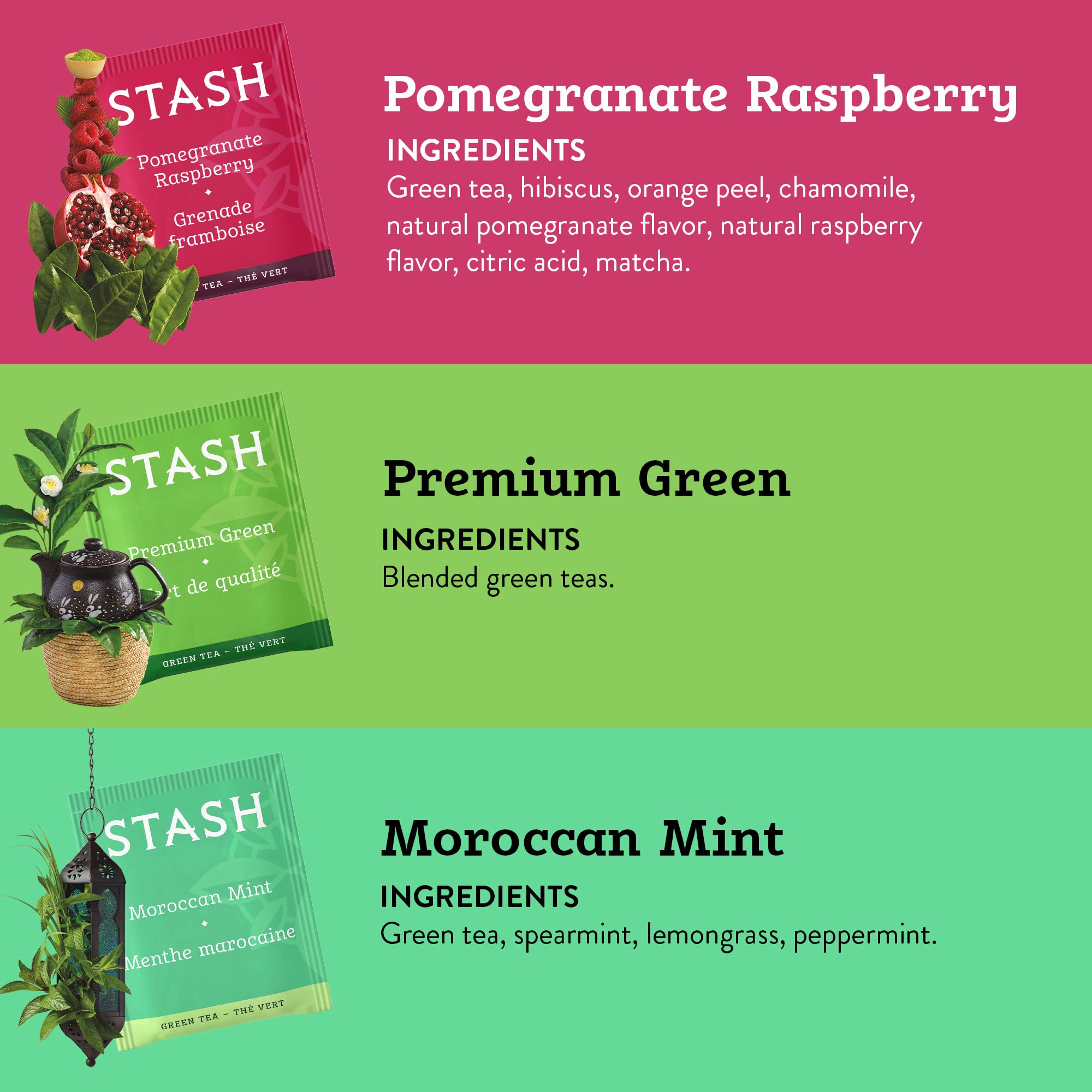 STASH Green Tea Variety Pack Premium Green tea bags for classic, smooth flavor.