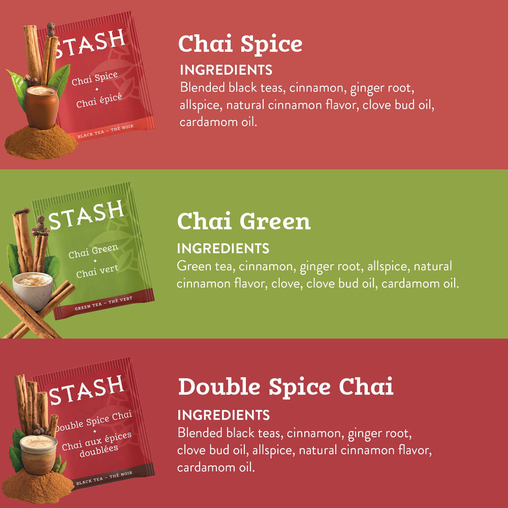 Stash Tea Chai Spice flavor box sparks cozy spice notes