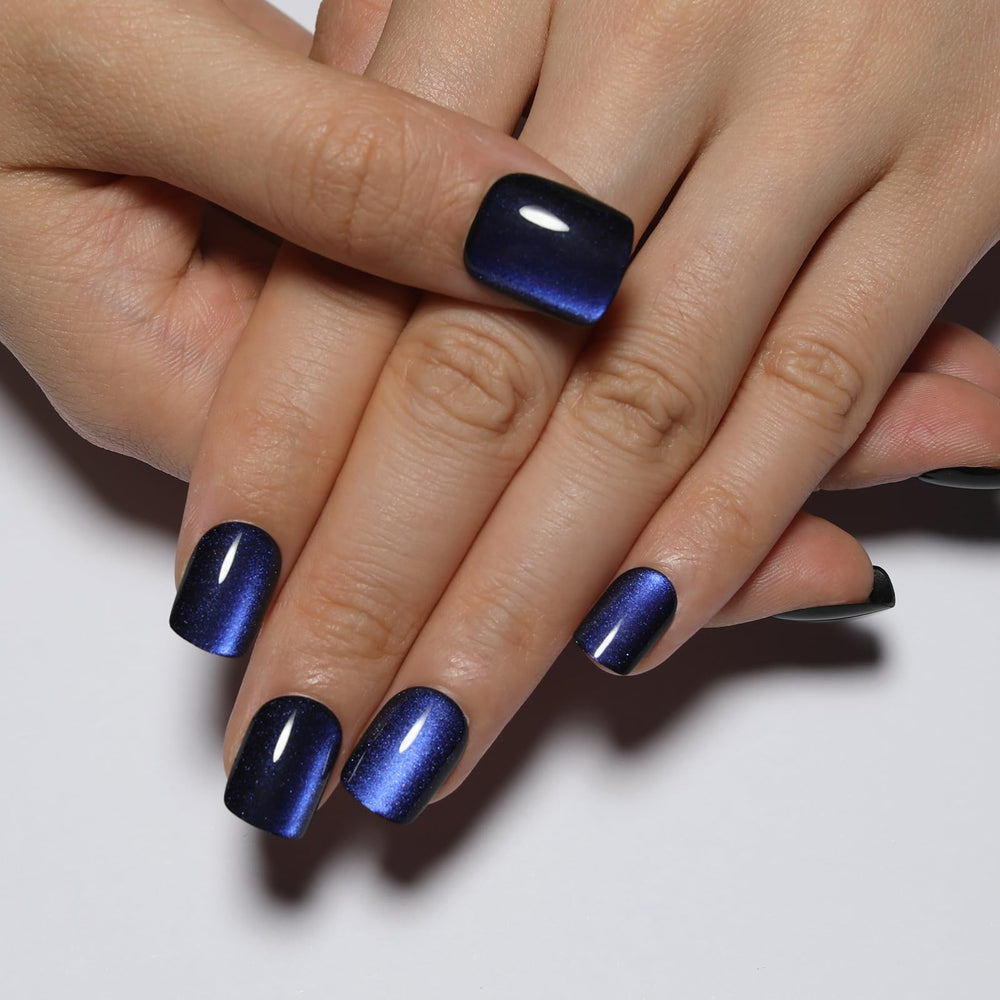 Stbisen Dark Blue Nails Square packaging for easy storage and home manicures.