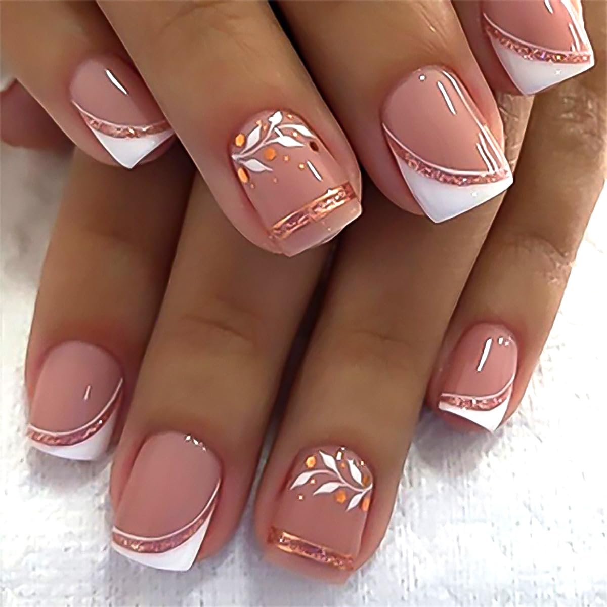 Stbisen French Press On Nails Short Square nude with white tip, ideal for daily wear