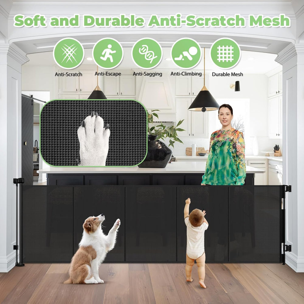 Stcockis scratch-resistant mesh protects kids and pets during play.