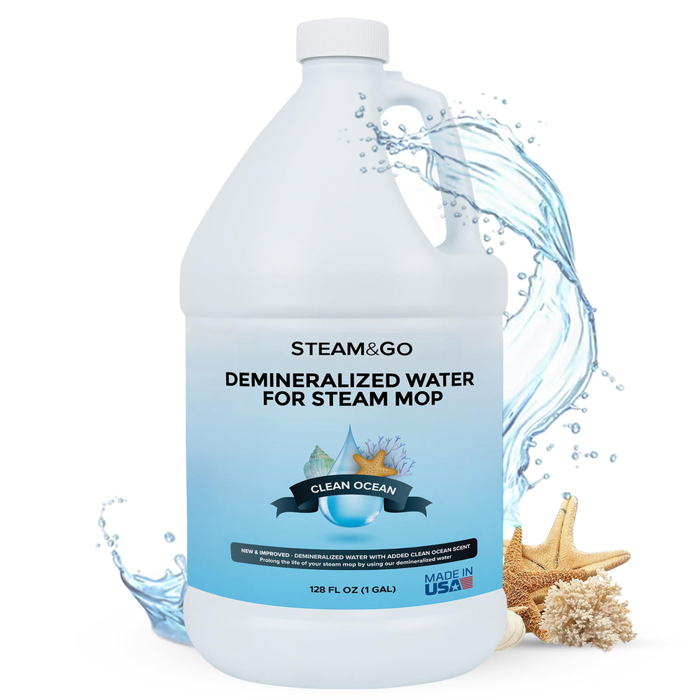Steam and Go demineralized water bottle pour for easy steam cleaning
