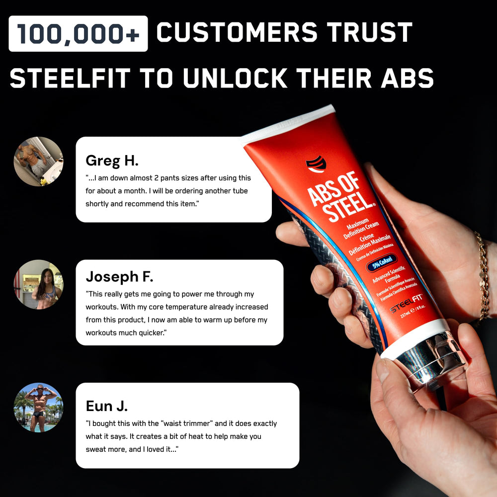 SteelFit branding beside gym gear suggesting pre- or post-workout use