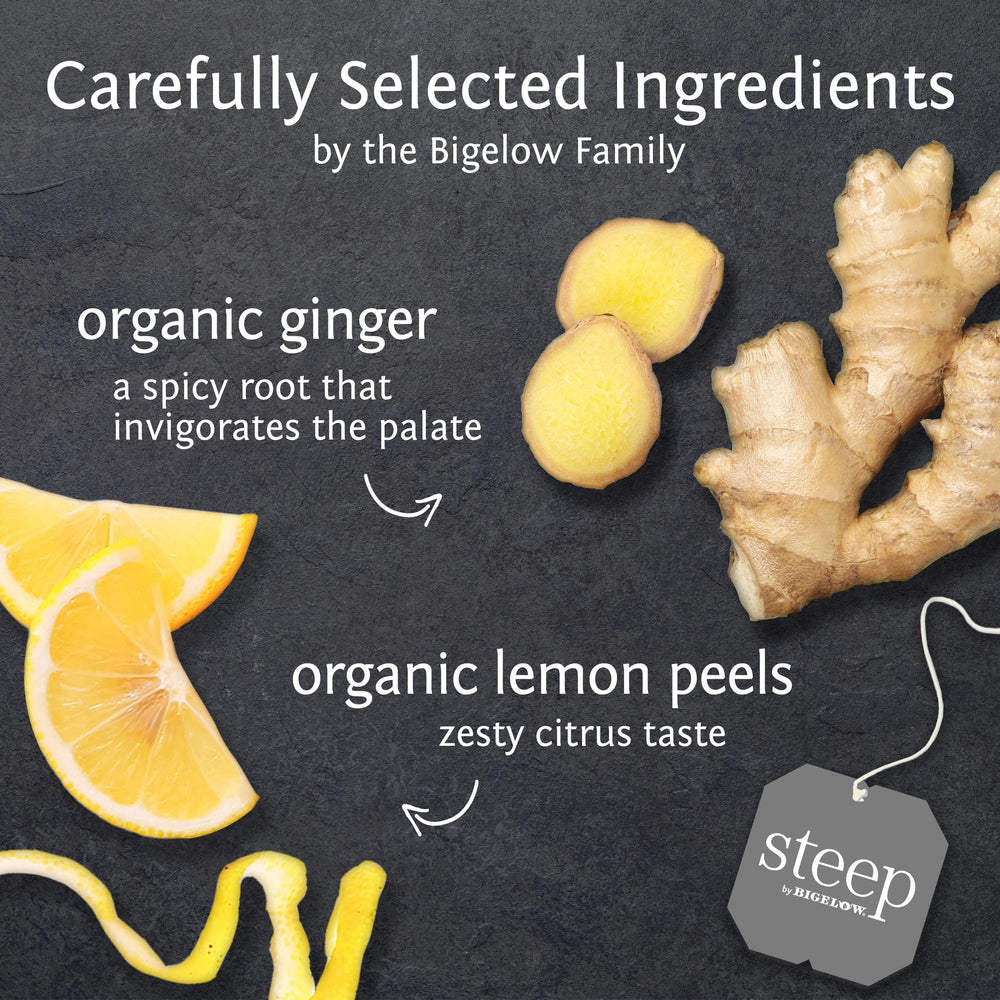 Steep by Bigelow lemon ginger foil pouches preserve freshness.