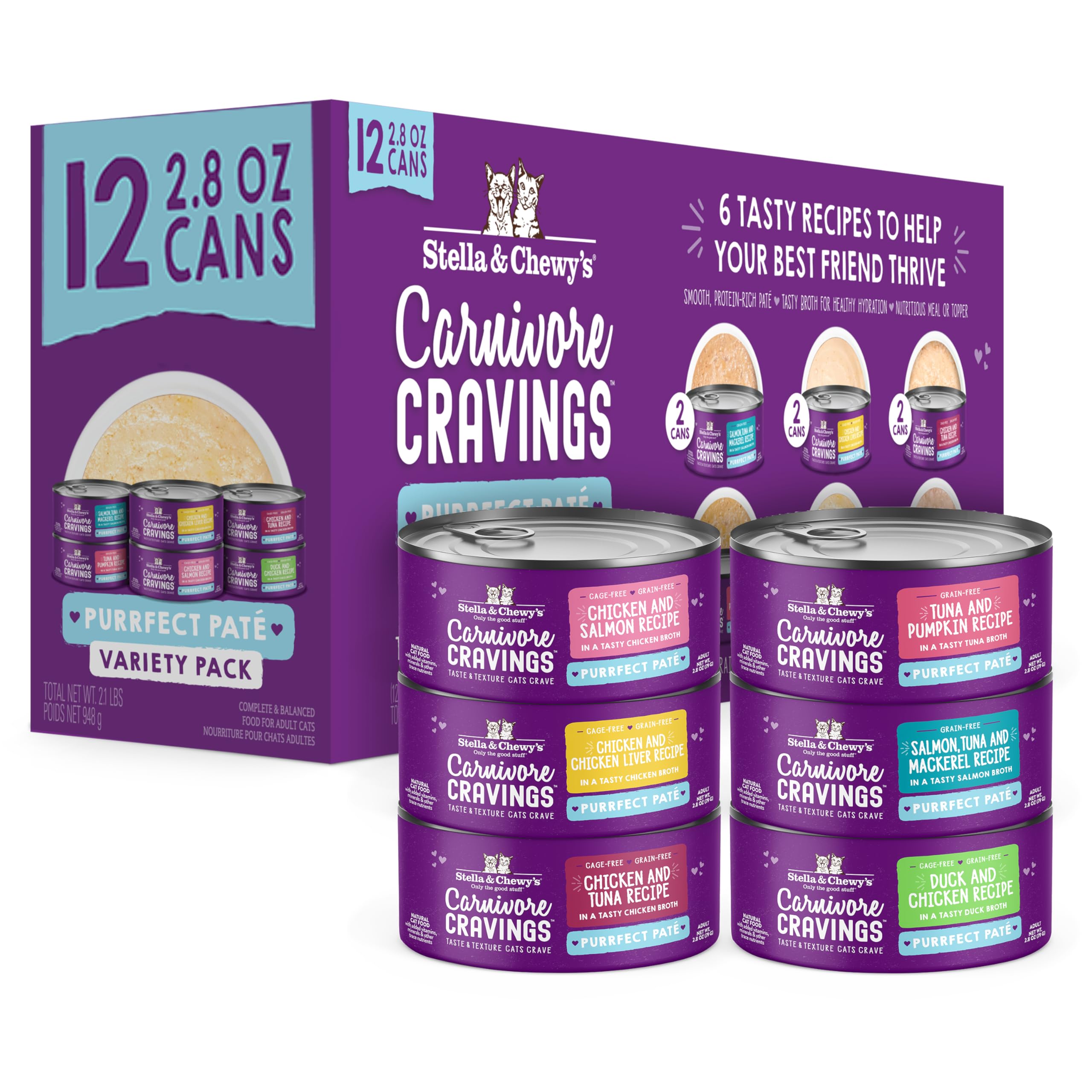 Stella & Chewy's Carnivore Cravings Purrfect Paté texture showcases protein-rich paté with bone broth.