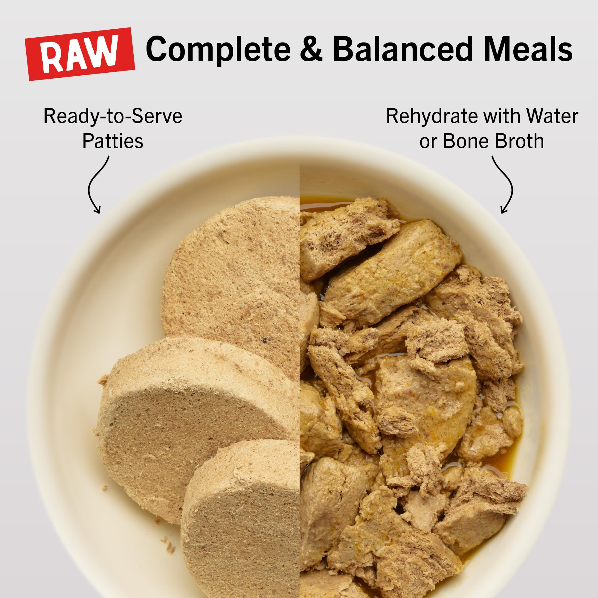 Stella and Chewy's patties crumbled topping suggests versatile meal enrichment for picky eaters.