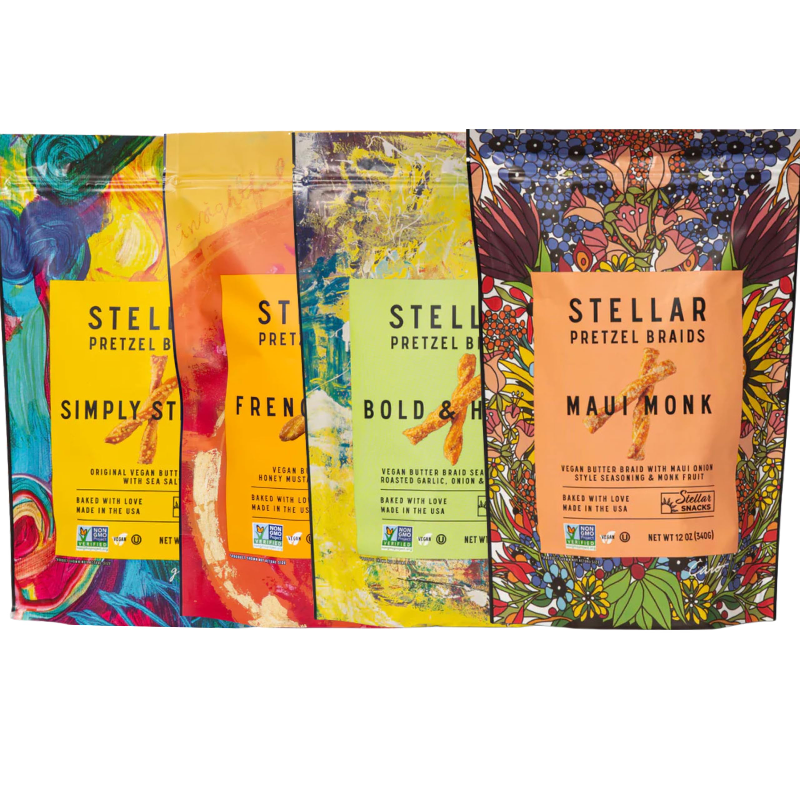 Stellar Snacks Pretzel Braids Maui Monk close-up, ideal for on-the-go snacking