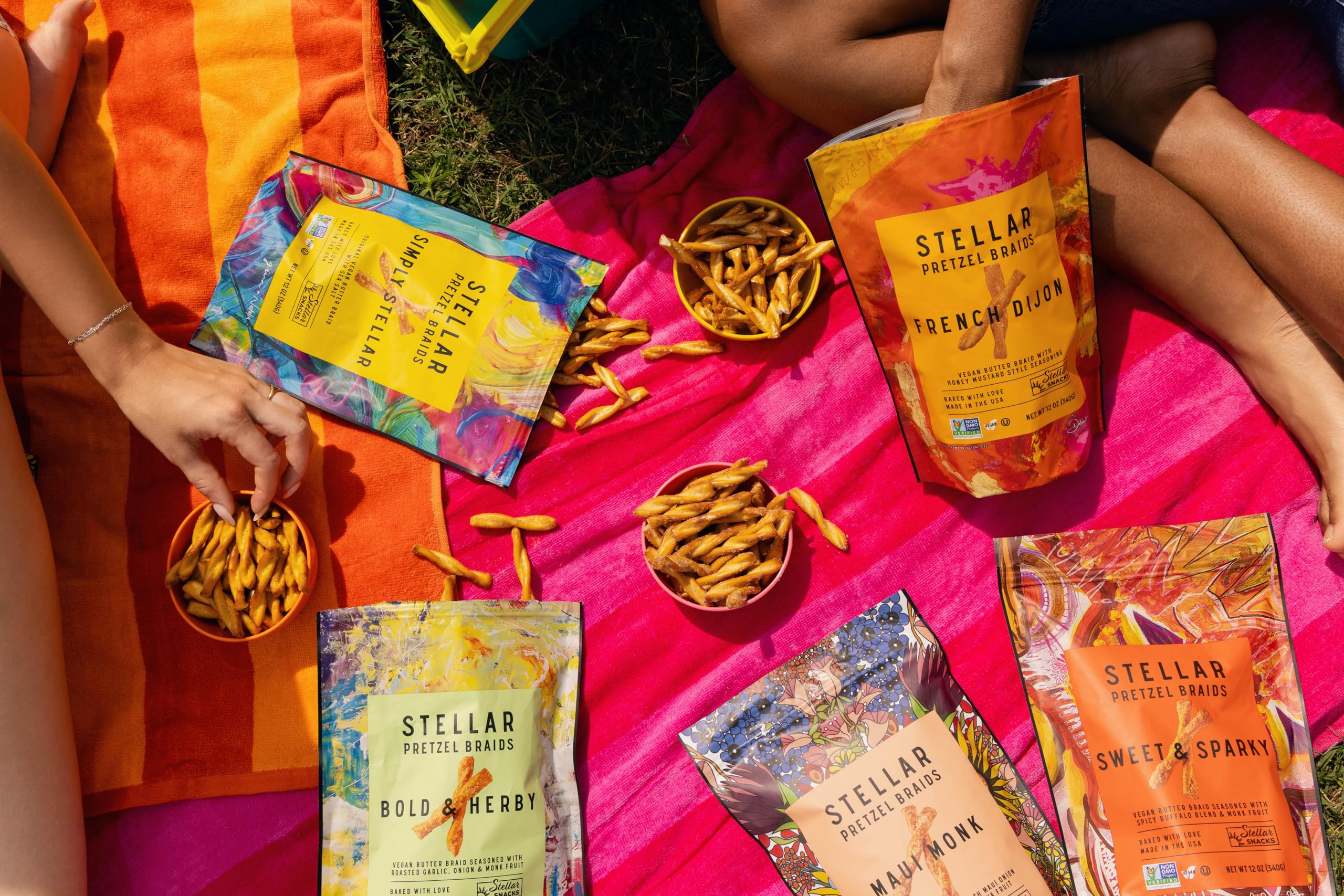 Stellar Snacks Pretzel Braids variety pack packaging front view