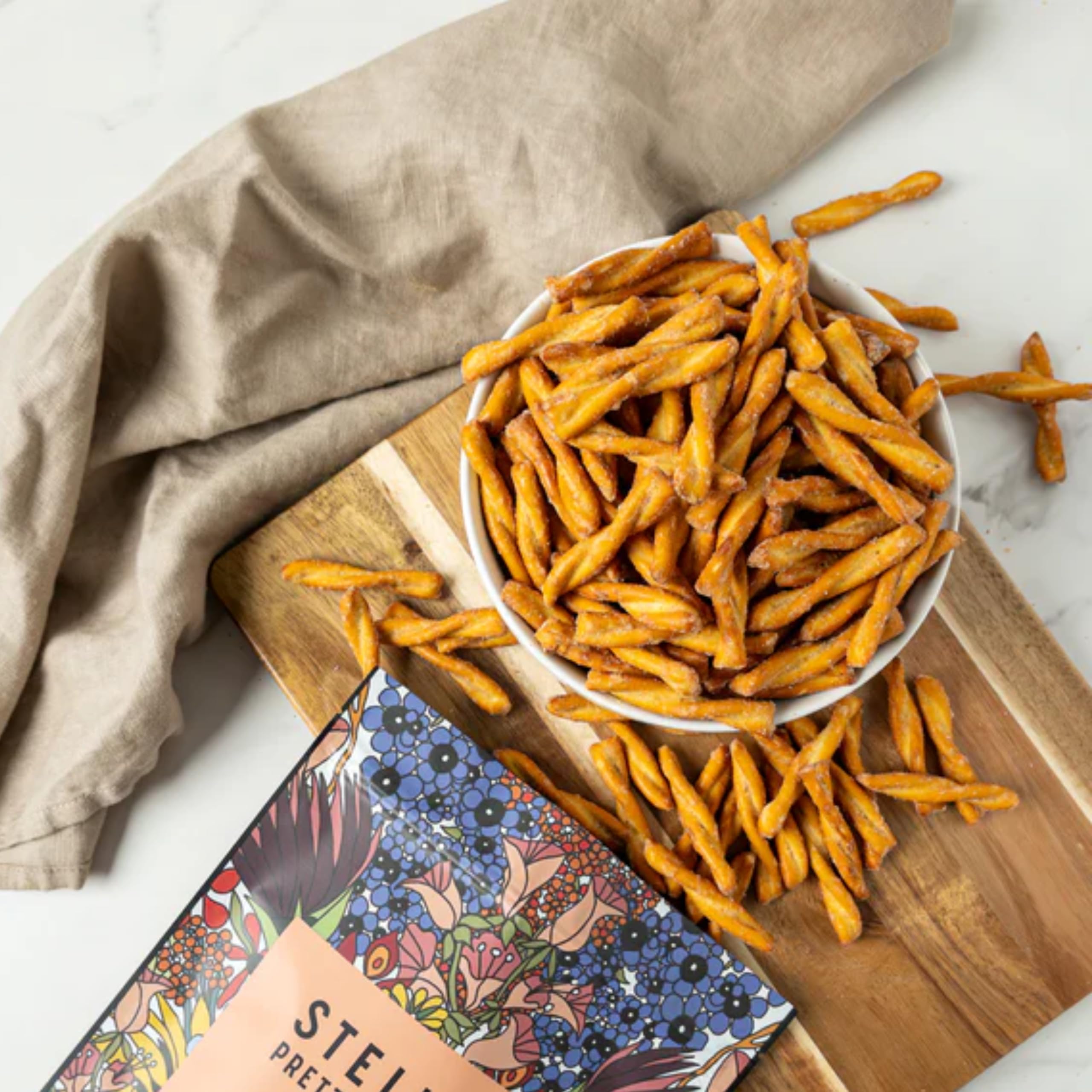 Made in USA Stellar Snacks Maui Monk pretzel braids ingredients