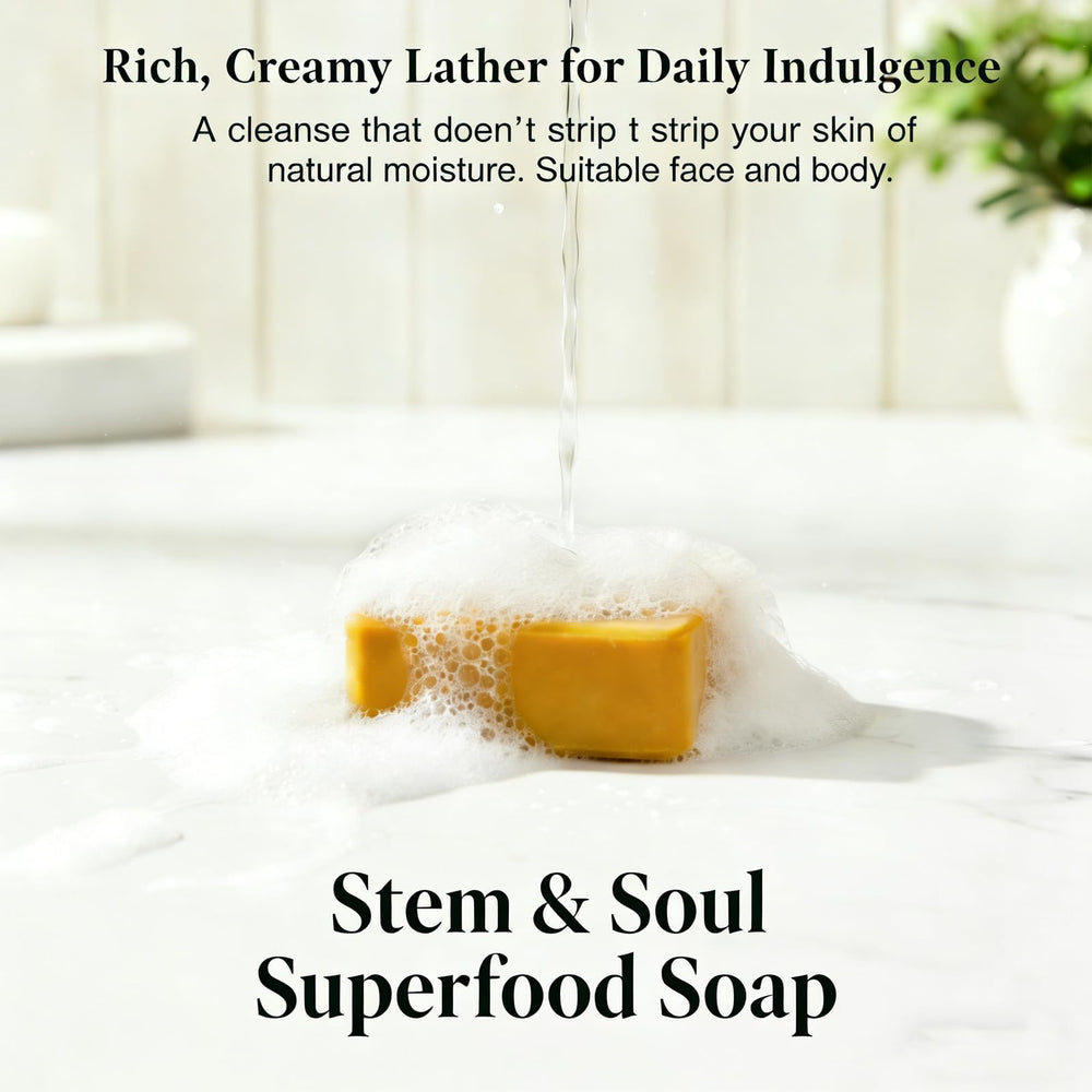 Stem and Soul turmeric lemon soap bar rich lather demonstrates effective cleansing without drying
