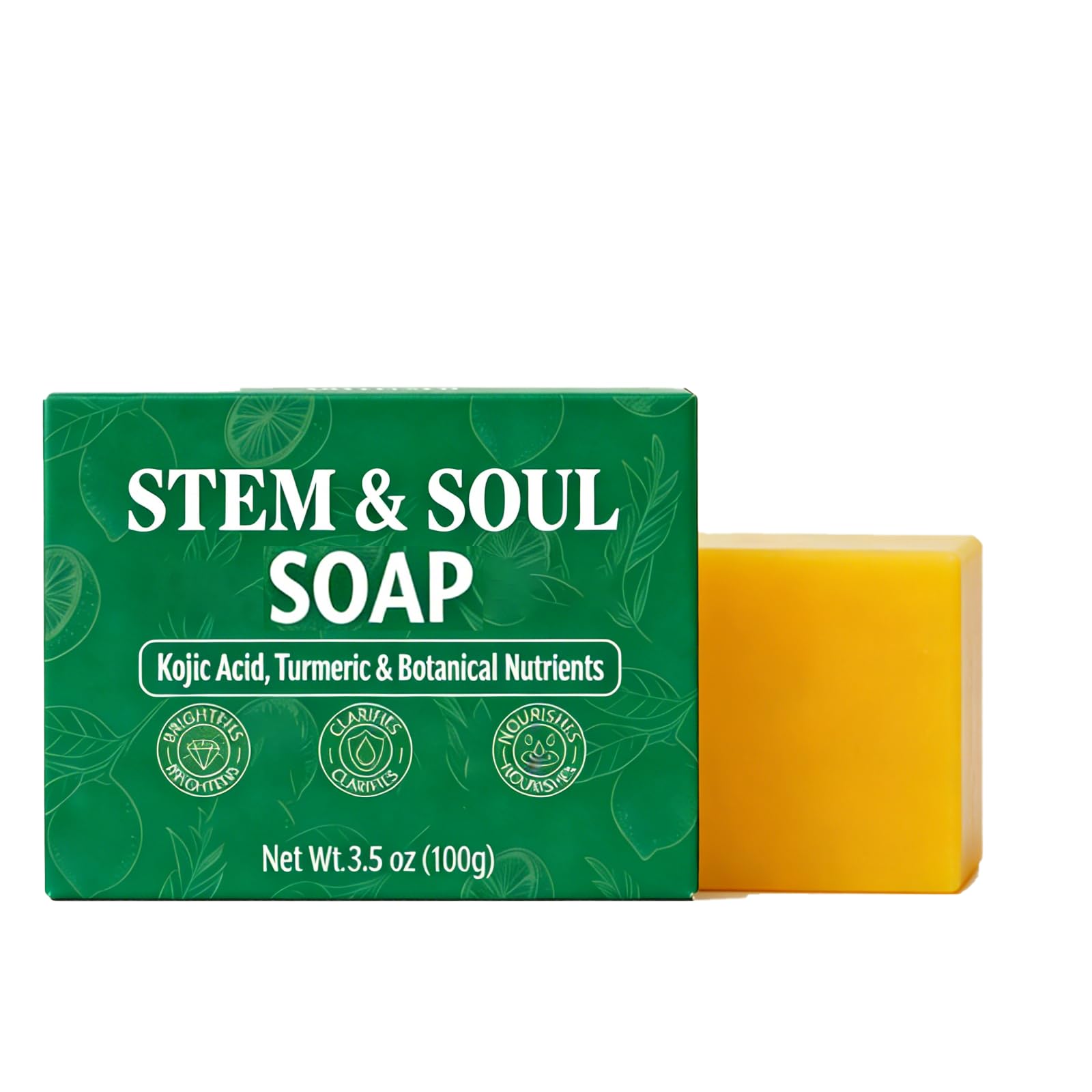 Stem and Soul turmeric lemon soap bar packaging highlights premium cleansing for daily skin care