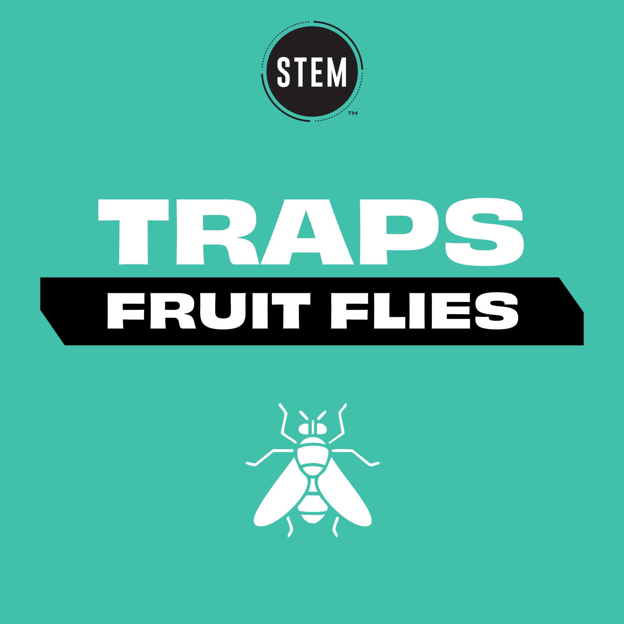 STEM fruit fly trap closeup bottle shows botanical formula for homes.