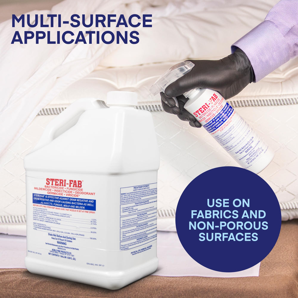 Steri-Fab spray on sofa upholstery for fresh, disinfected fabric
