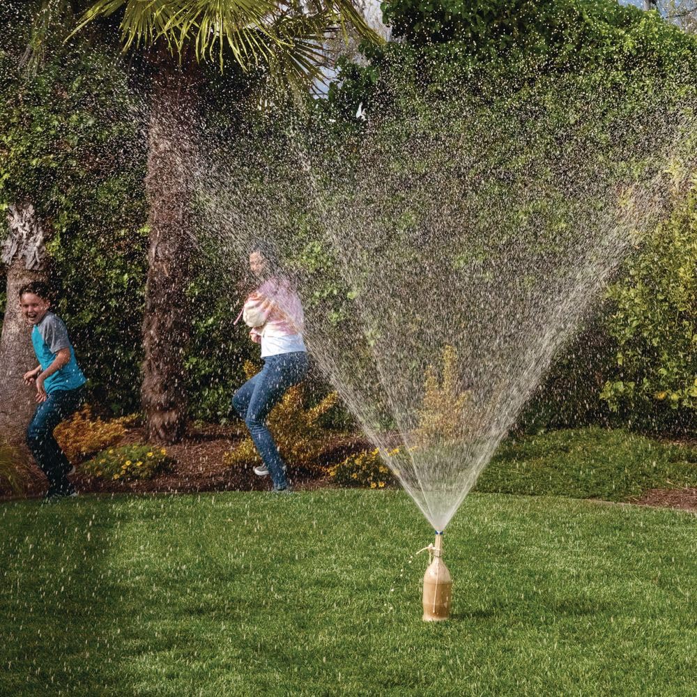 Steve Spangler Extreme Geyser Tube Soaker Cap creating fan spray