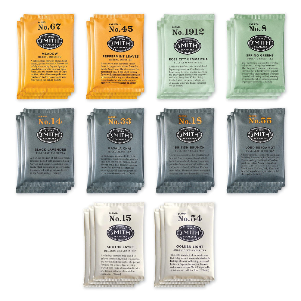 Steven Smith Teamaker Amazon Exclusive Variety Pack front view showing premium tea collection
