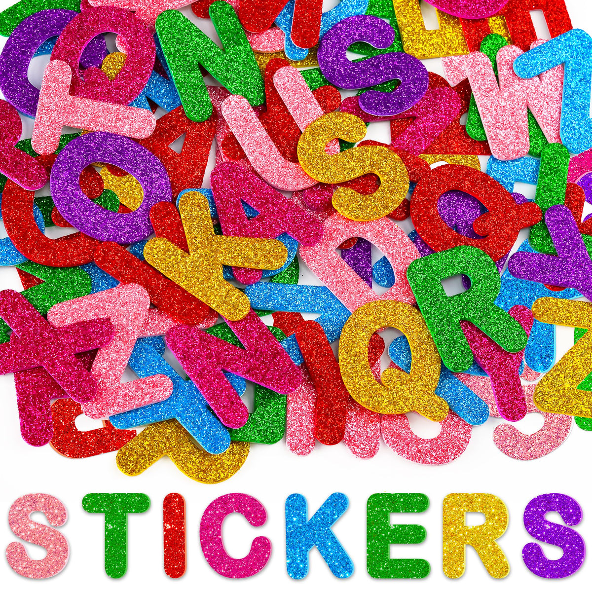 Sticeard glitter foam letters in 1.5-inch size brighten crafts and classroom projects.