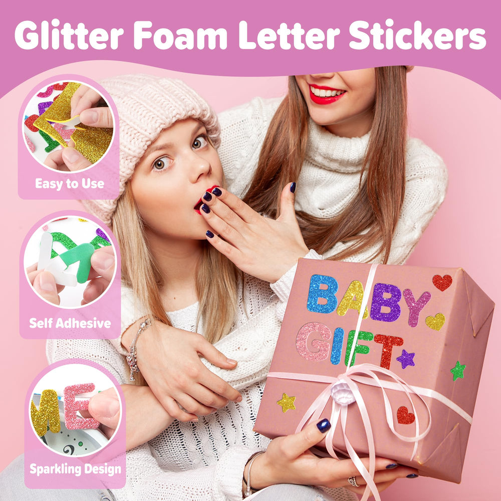 Sticeard glitter foam letters in mixed colors expand DIY craft ideas and decorations.