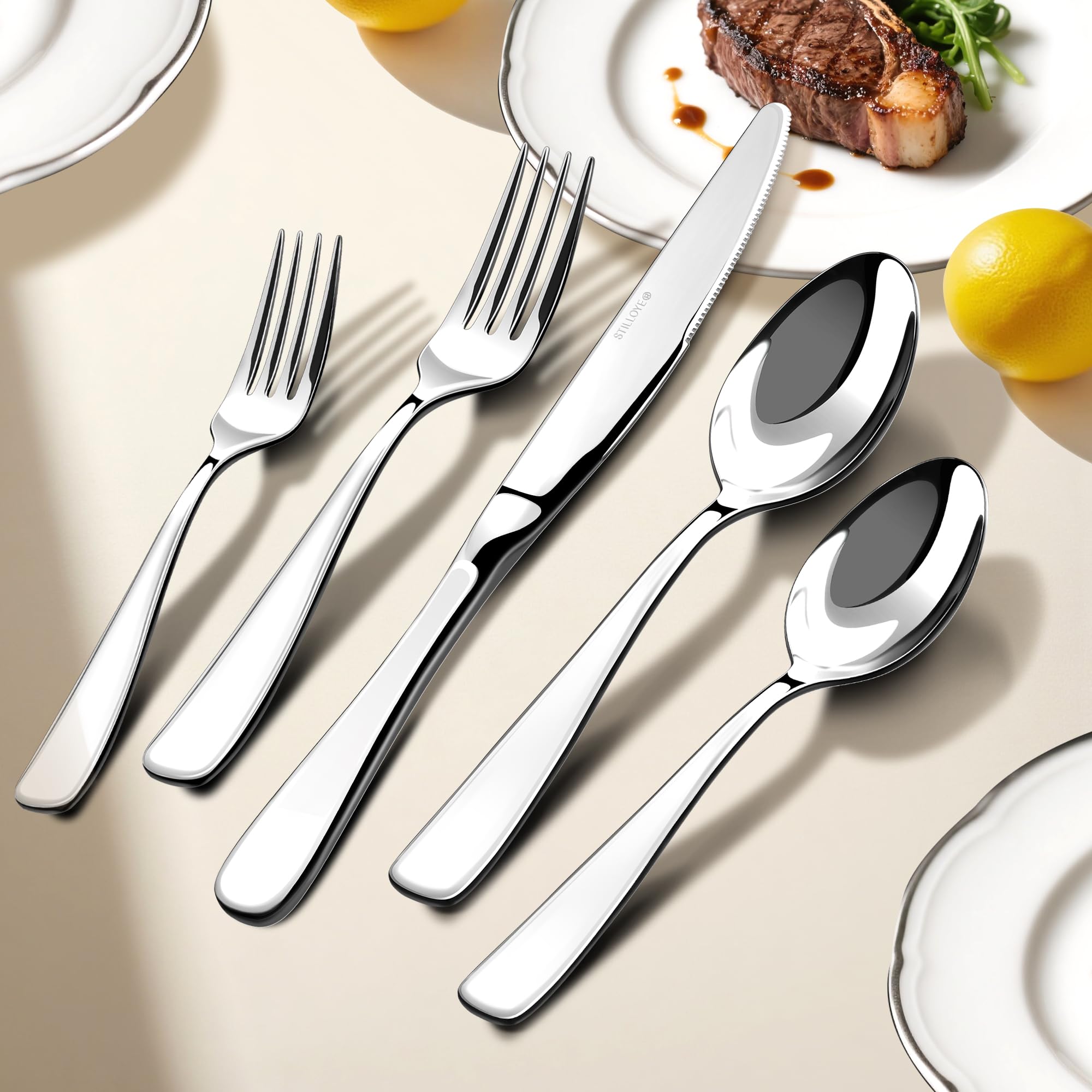 Stilloye 8-piece dinner forks with balanced weight and shine.