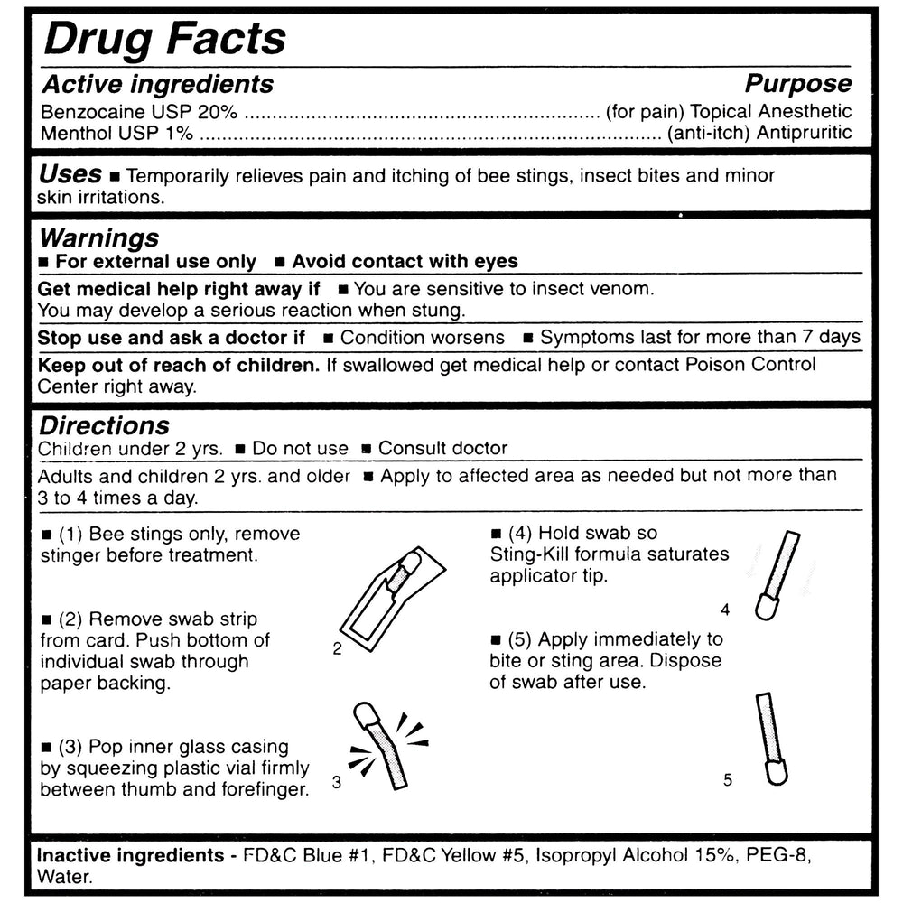 Sting-Kill family-safe swabs convenient for kids and adults.