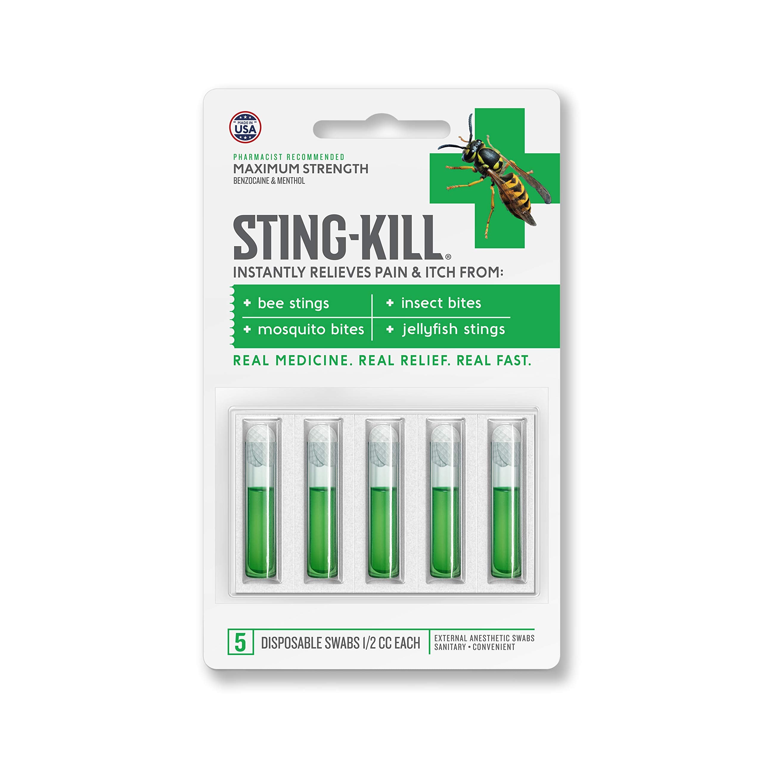 Sting-Kill instant pain relief swab cools on contact.
