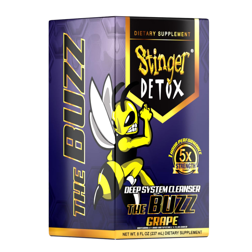 Stinger Detox Buzz grape ingredients highlight taurine, niacin, and more.