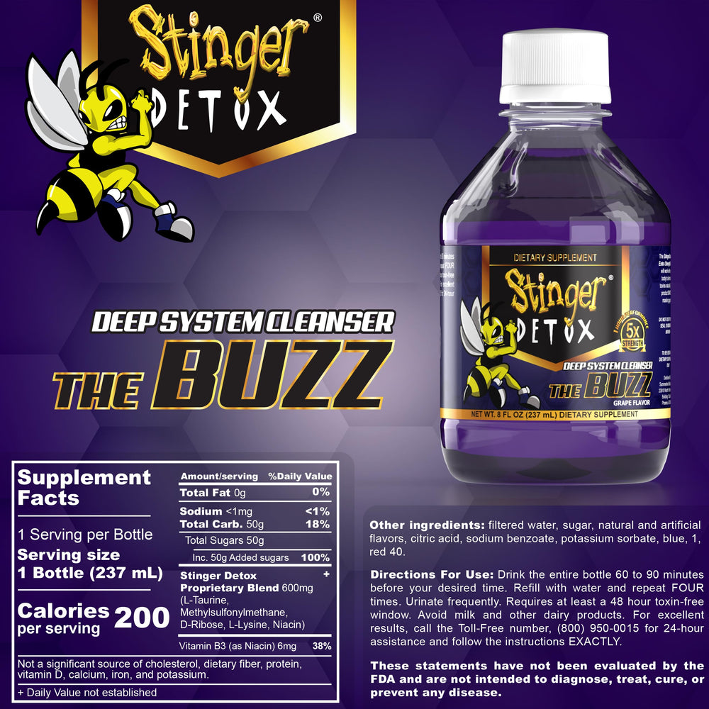 Stinger Detox Buzz grape bottle in kitchen supports easy daily detox routine.