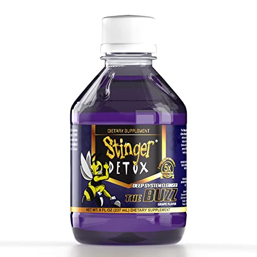 Stinger Detox Buzz grape pour illustrating quick on-the-go use.