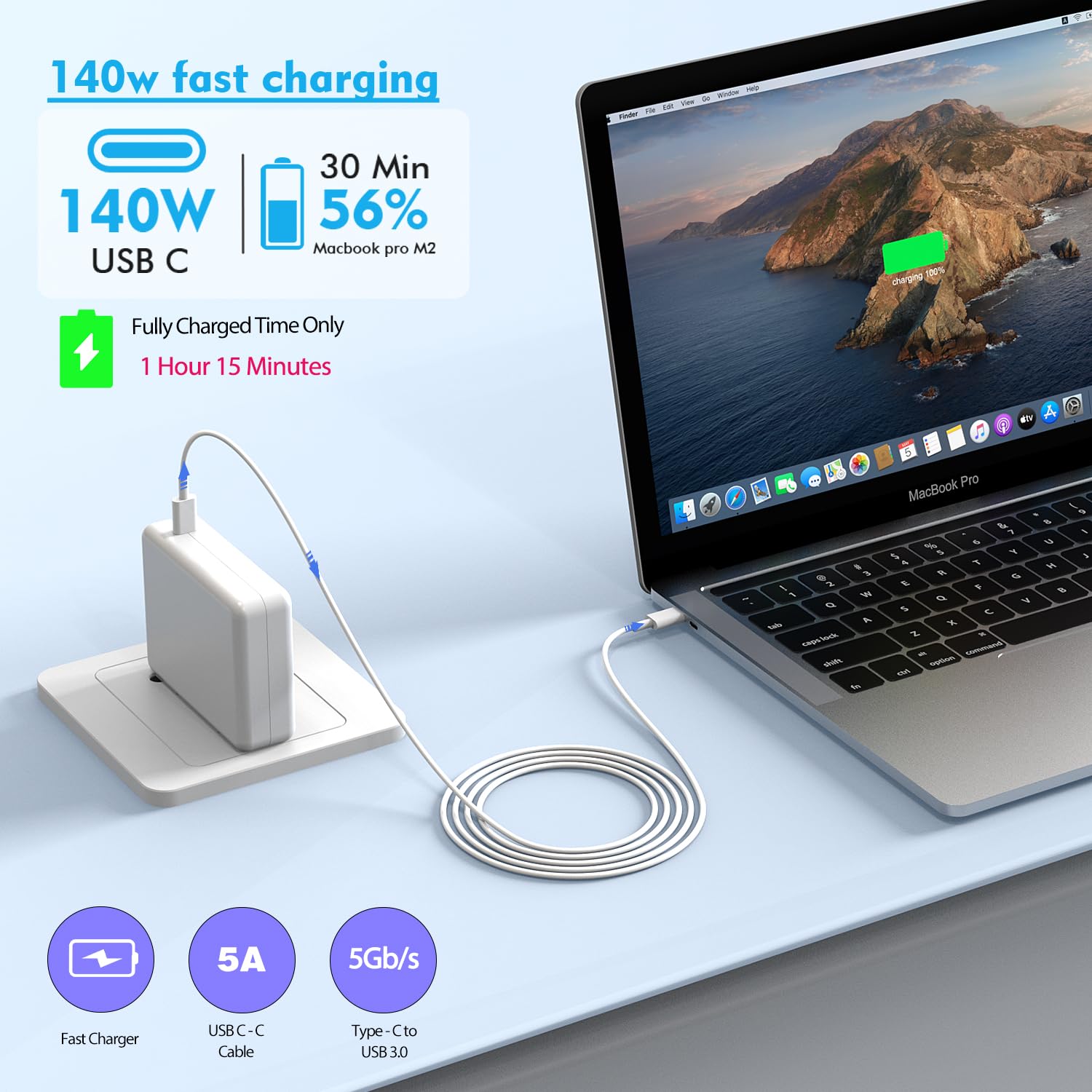 StinkLight 6ft USB-C to USB-C cable ready for desk setup