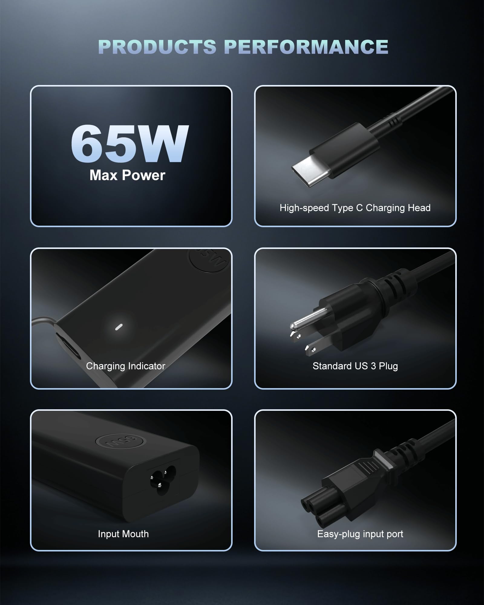 STJJNNWI 65W USB-C adapter side view for compact desk setup and travel