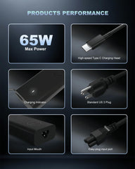 STJJNNWI 65W USB-C adapter side view for compact desk setup and travel