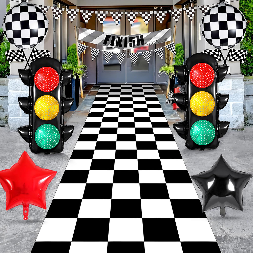 STJKRCLW checkered balloons enhance centerpieces and display areas with bold patterns.