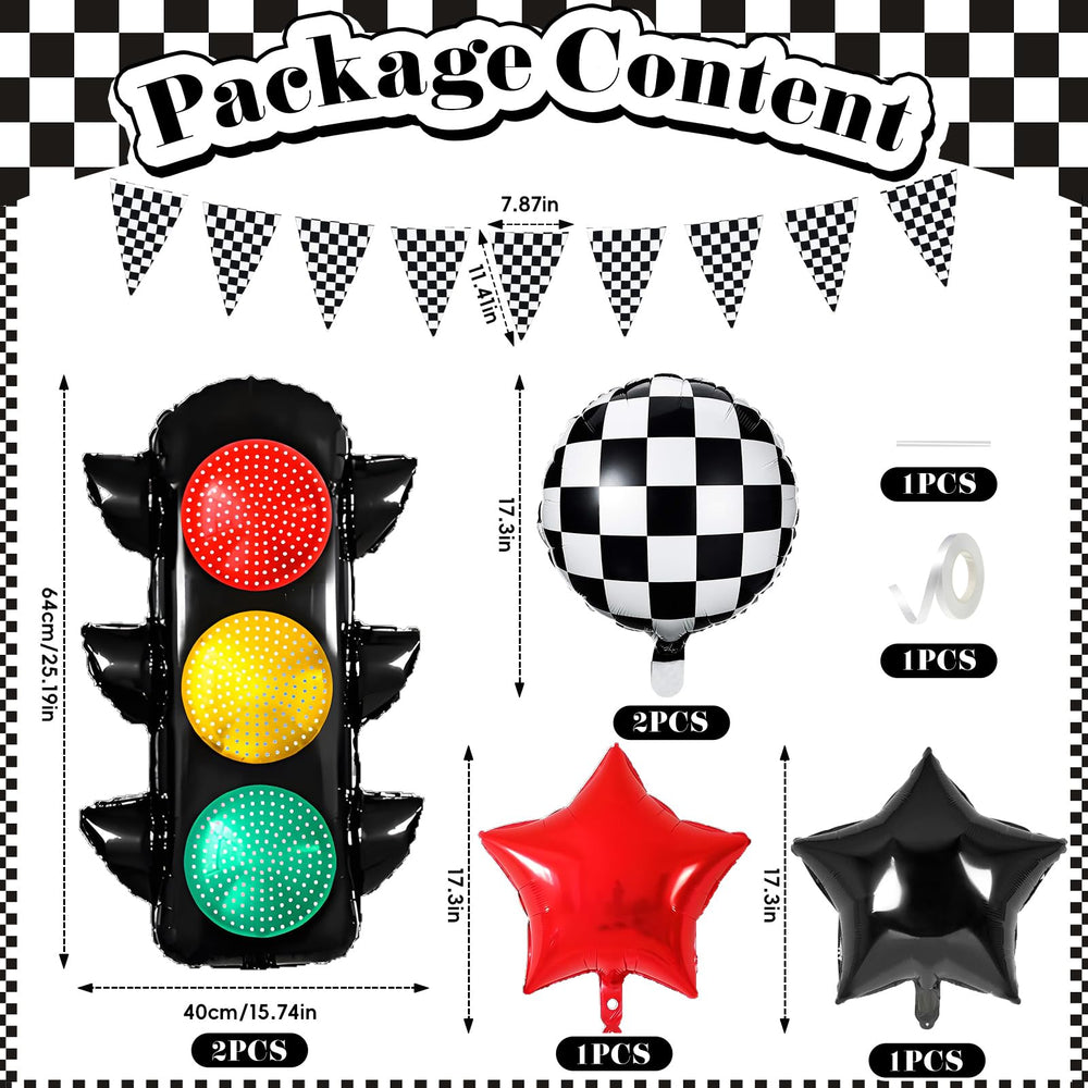 STJKRCLW checkered-flag banner and pennants add instant race-theme energy to walls.