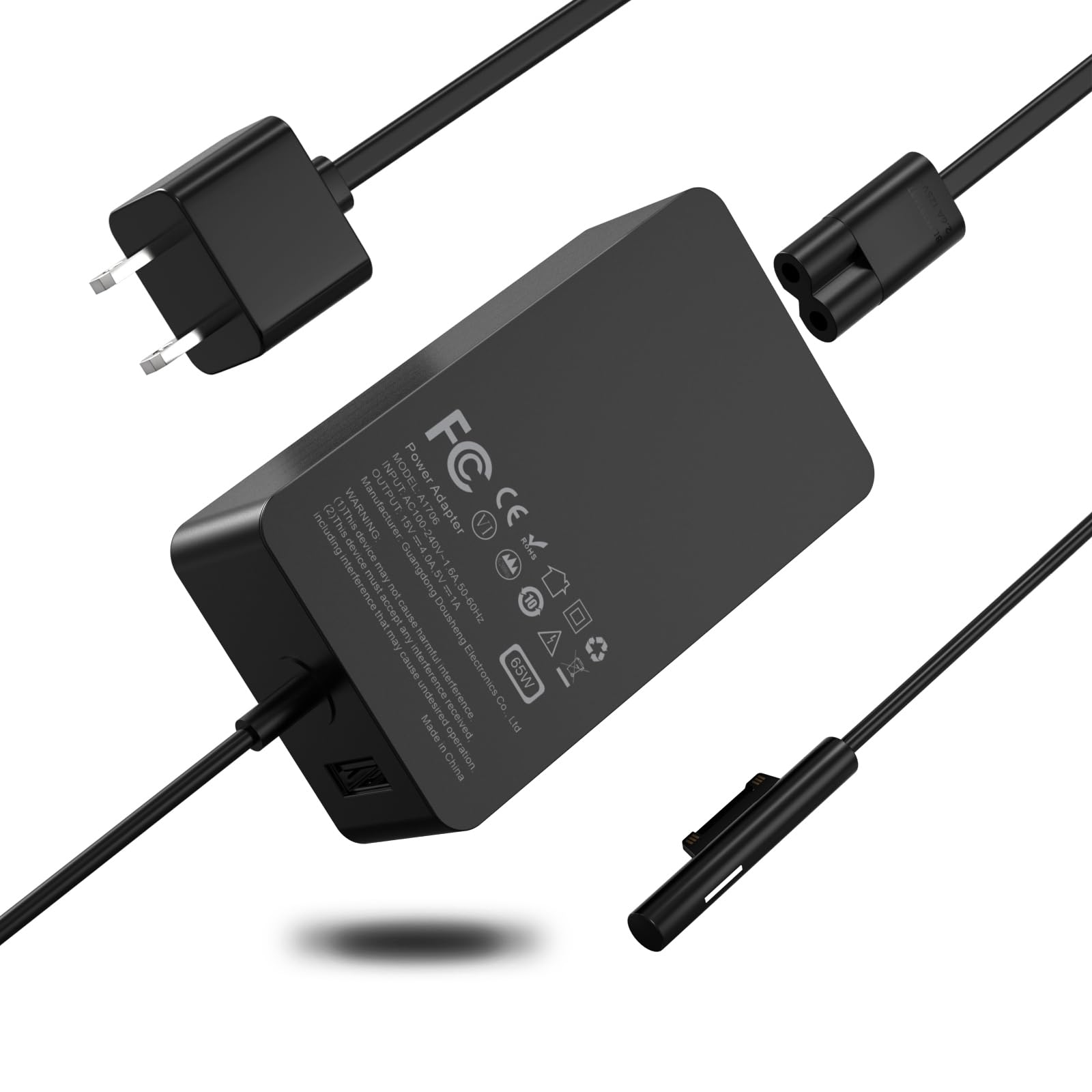 STLIERT 65W Surface Pro charger front view showing compact design for desk use