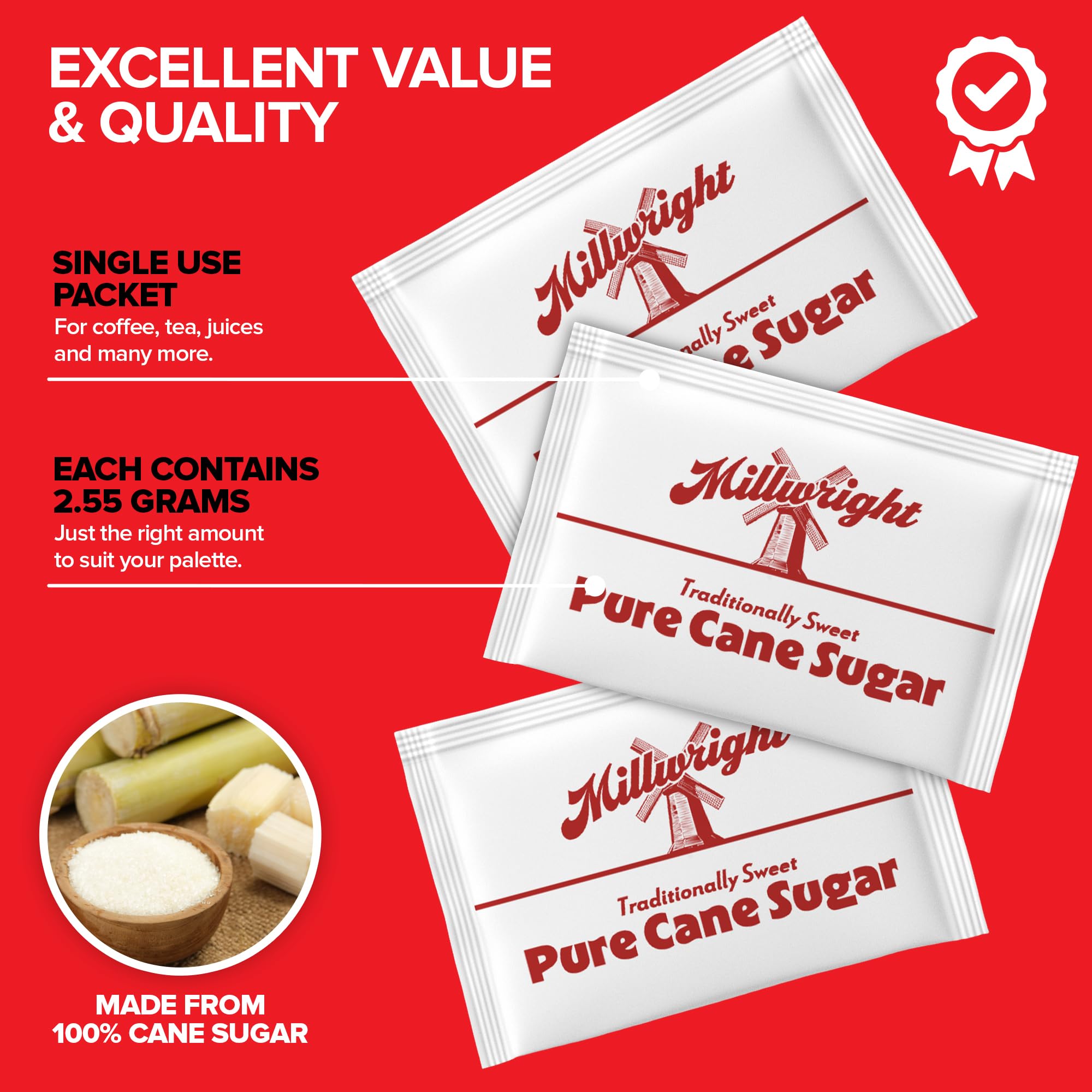 Stock Your Home single serving 2.55g sugar packets for personalized sweetness