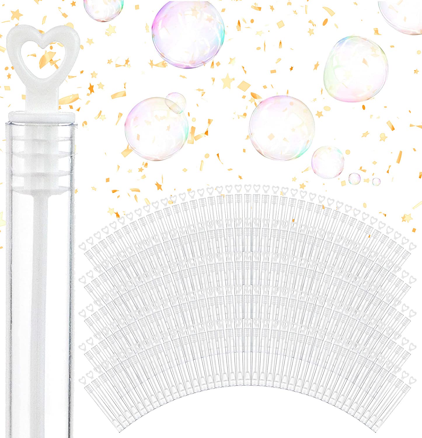 Stock Your Home wedding bubbles with white heart top wands for a joyful send-off.