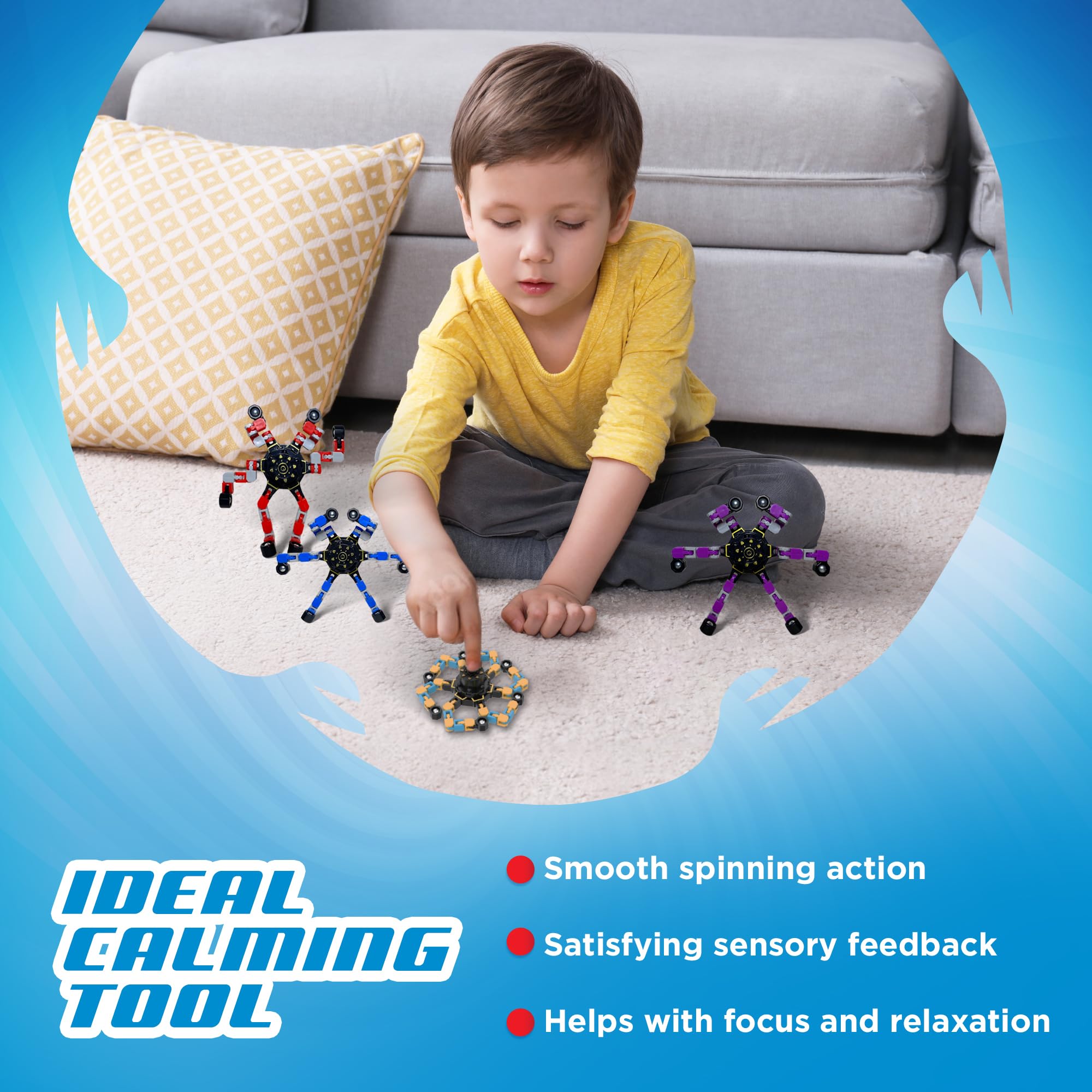 Stomp Rocket Robo Spinner transformable yellow, supports imaginative play and fine motor skills.