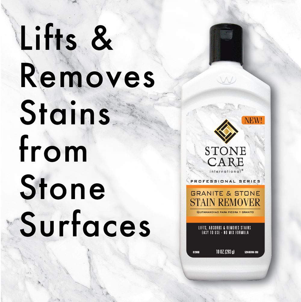 Stone Care International Stone Stain Remover application on stain shows targeted, effective spot cleaning.