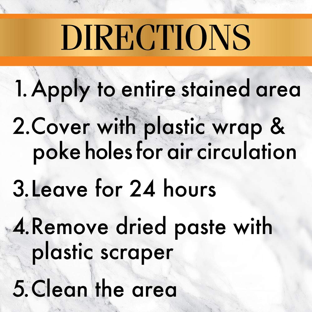 Stone Care International stain remover spot-treatment shows targeted cleaning on problem areas.