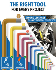 Stone Reef color-coded hex keys aid quick size recognition during repairs.
