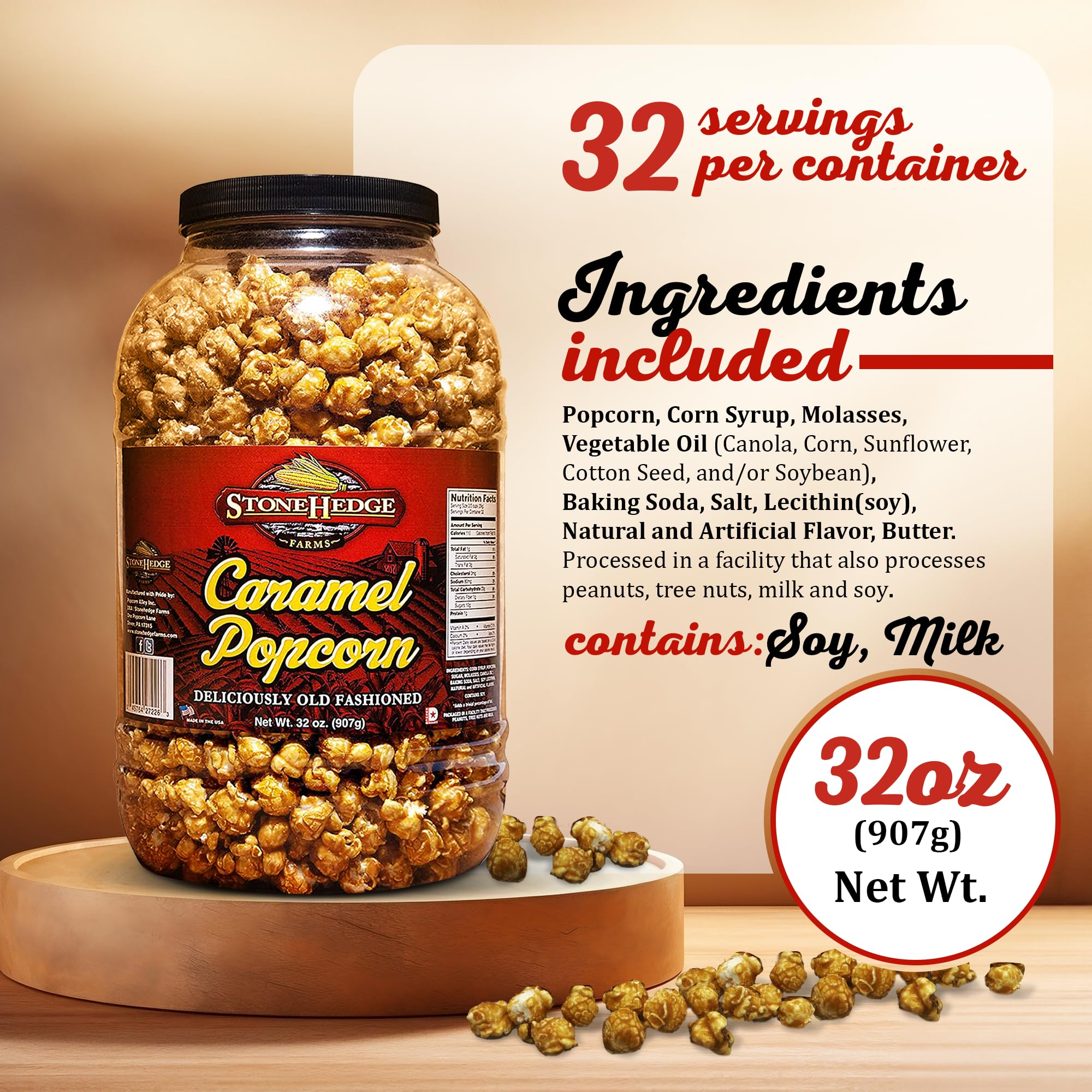 Close-up caramel glaze on Stonehedge Farms popcorn highlighting premium quality