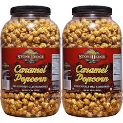 Stonehedge Farms caramel popcorn two 32 oz tubs displayed for entertaining and gifting