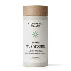 Stonehenge Dynamic Mushrooms bottle with 60 capsules for daily brain and immune support