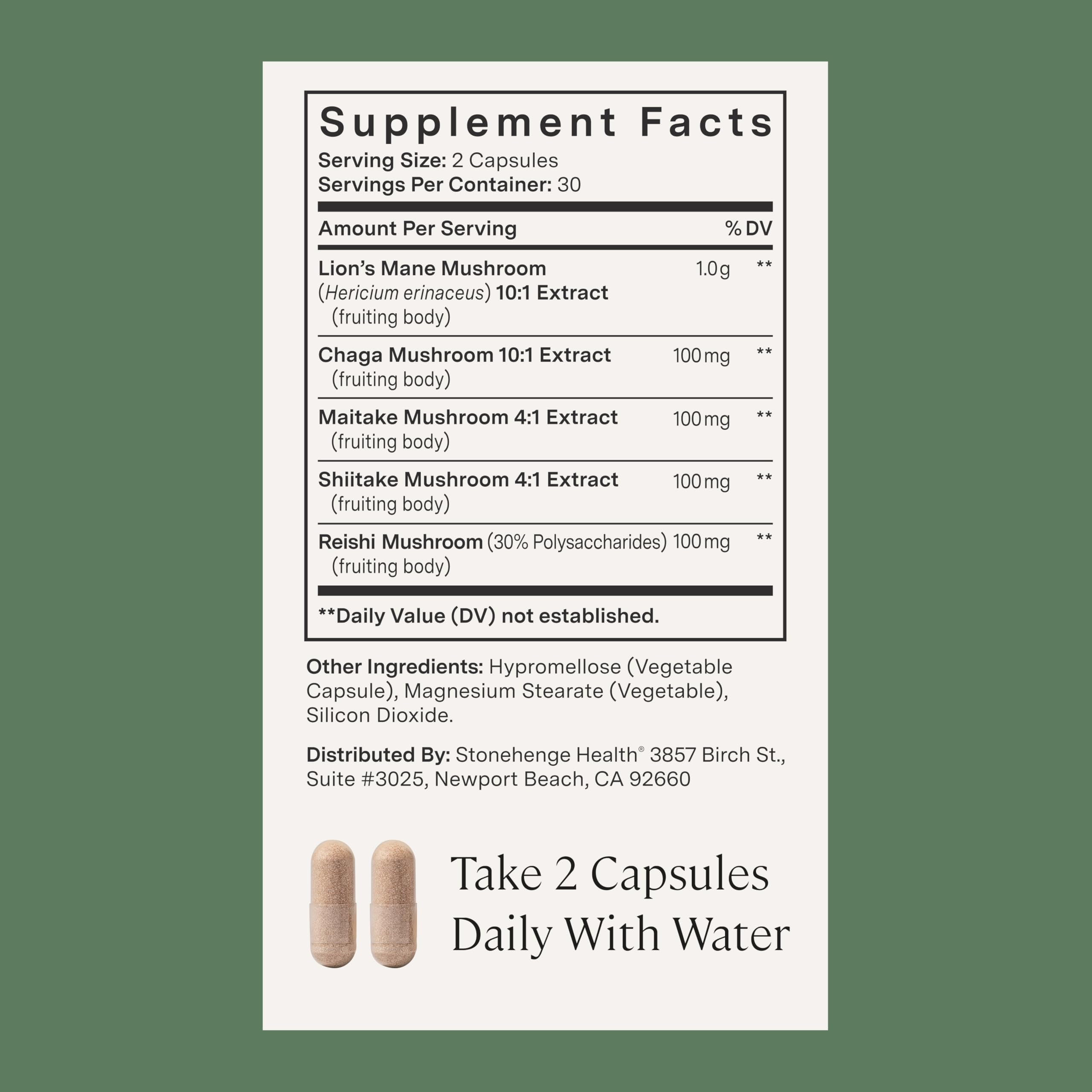 Stonehenge Dynamic Mushrooms Reishi extract capsule emphasizing immune support