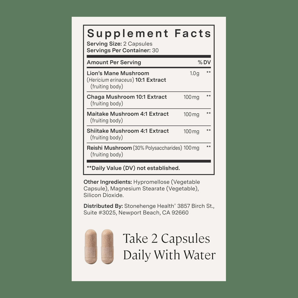 Stonehenge Dynamic Mushrooms Reishi extract capsule emphasizing immune support