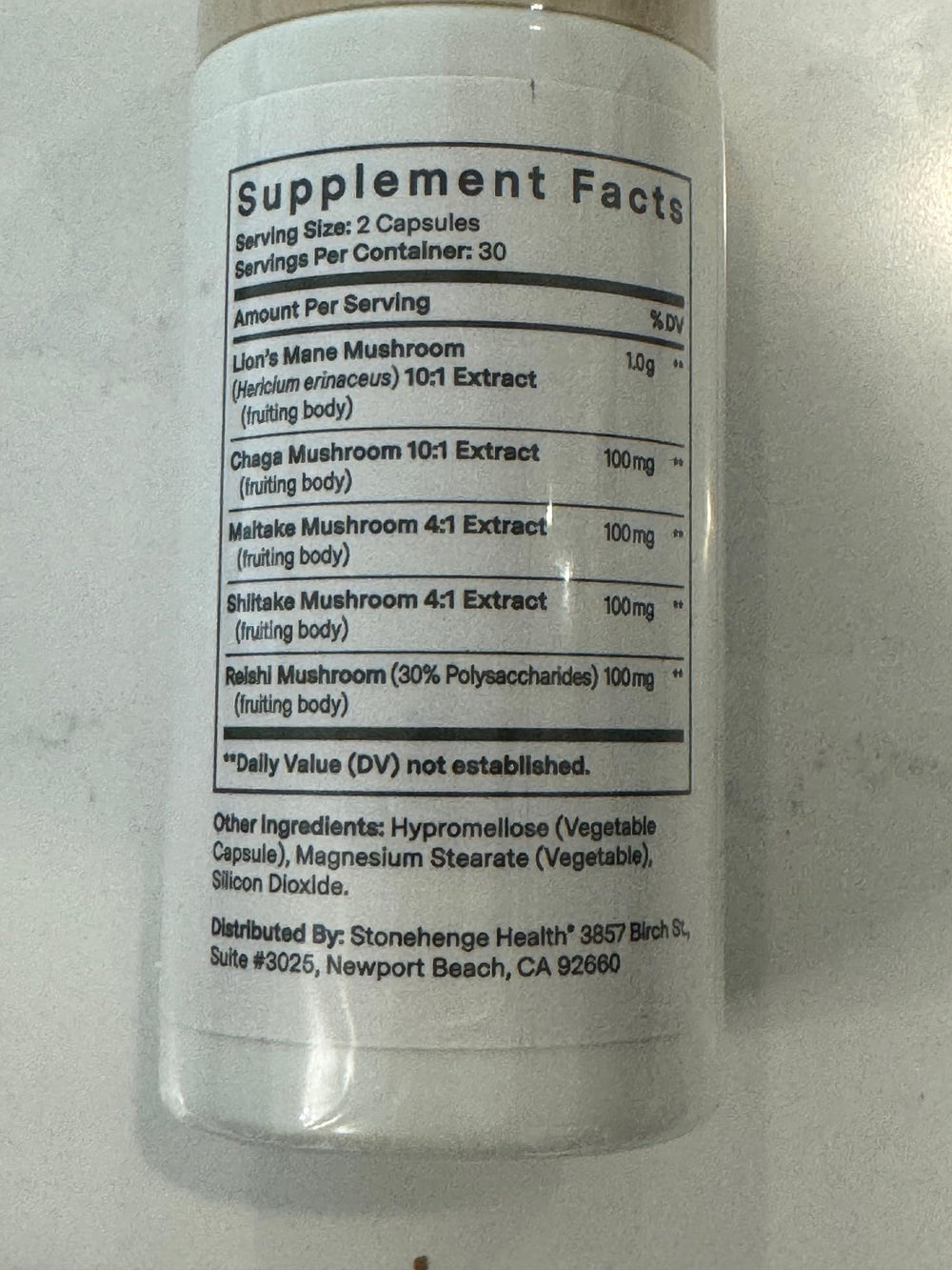 Stonehenge Dynamic Mushrooms bottle with third-party testing seal