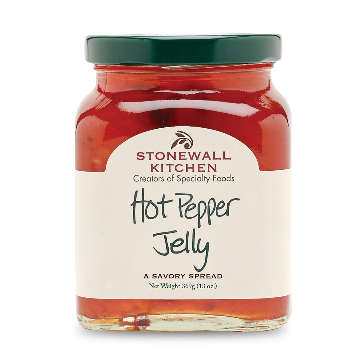 Stonewall Kitchen Hot Pepper Jelly jar front label highlights premium ingredients ideal for pairing
