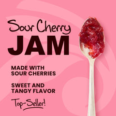 Stonewall Kitchen Sour Cherry Jam on a charcuterie board with cheeses