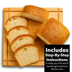 No-knead sourdough recipe card helps make soft, delicious loaf.